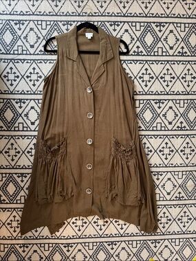 For Cynthia Brown Sleeveless Tunic Dress Linen Blend